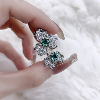Французский ретро изумруд драгоценный камень цветок открытое кольцо дизайн ниши легкие роскошные женские S925 стерлингового серебра гипоаллергенные модные украшения