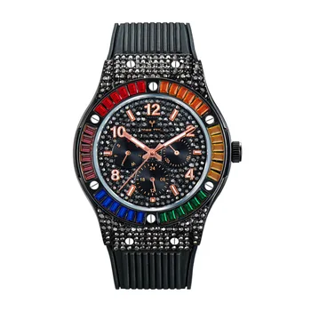 Хит продаж в Европе и Америке, новая модная высококачественная силиконовая лента с радужным бриллиантом, водонепроницаемые мужские часы