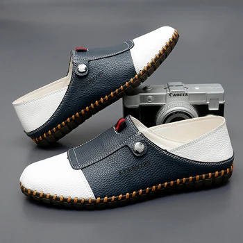 Хит продаж мужских лоферов в Европе и Америке на подошве ручной работы, удобная повседневная обувь, мужская обувь на плоской подошве, обувь для прогулок в парке.