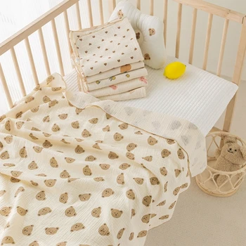 Хлопчатобумажное пеленальное одеяло, Муслиновый подгузник с цветочным принтом, чехол для коляски из гофрированной ткани для новорожденных