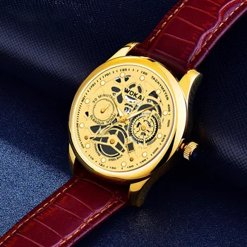 Часы Wokai Мужские Роскошные золотые часы Модные кварцевые наручные часы с поверхностью скелета Мужские Relogios Masculinos Reloj Hombre 2023