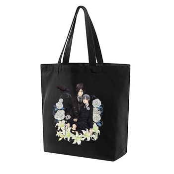 Черная сумка-тоут Butler, Женские сумки для покупок в стиле харадзюку, Многоразовая сумка для одежды с принтом на холсте, черный