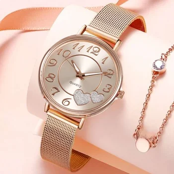 Элегантные женские часы с циферблатом в виде сердца из розового золота, простой темперамент, студенческие водонепроницаемые женские роскошные часы высокого уровня, женские