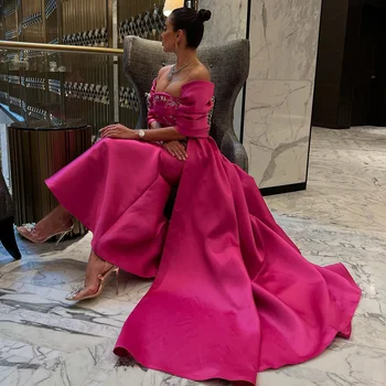 Элегантные платья выпускного вечера цвета русалки цвета Фуксии 2024 с накидкой-шалью, арабские женские длинные платья для гостей на свадьбу, официальное вечернее платье